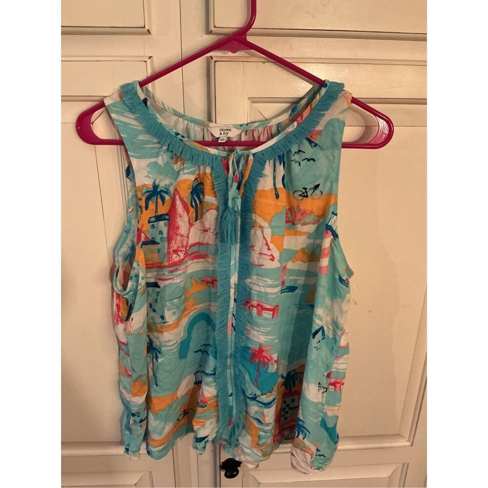 Crown & Ivy Sleeveless Coral Vibrant Sailboat Top Sz XL